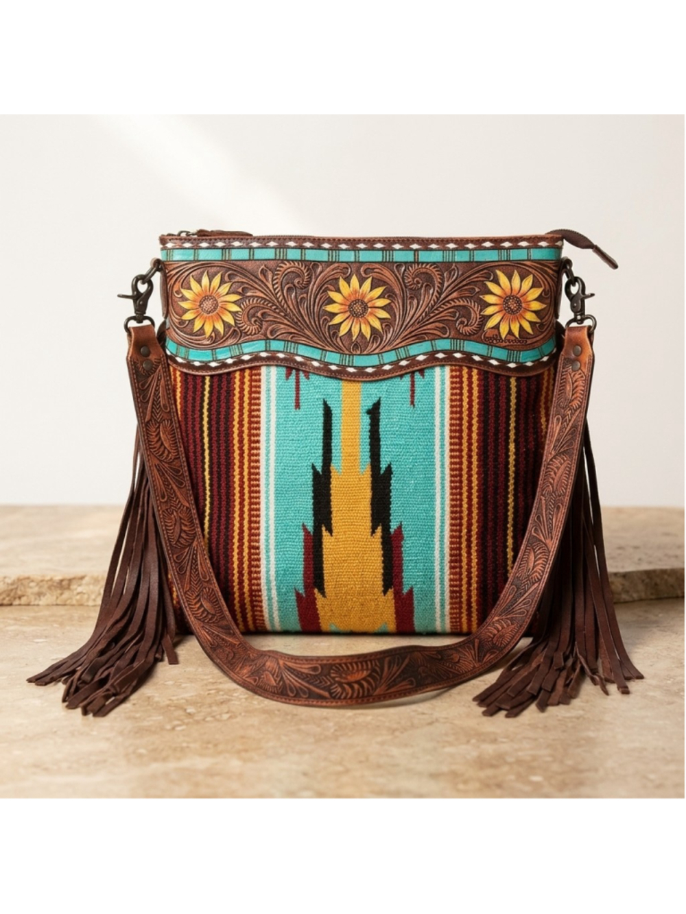 American Darling Sunflower Spirit Fringe Saddle Blanket Crossbody - Picture 5 of 5